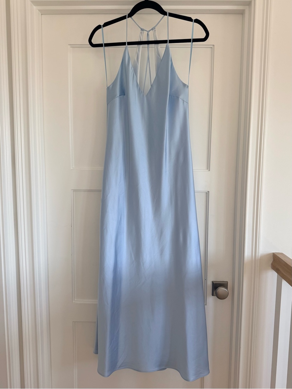 Zara Light Blue Satin Effect Slip Maxi Dress Womens S